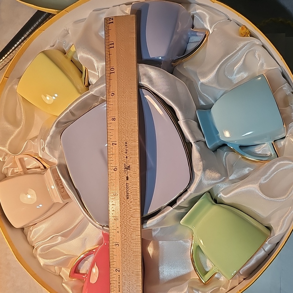 Classic Multi Colored Ceramic Coffee And Tea Cup And Saucers - Picture 8 of 9